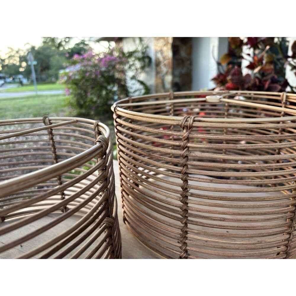 2 Vintage Unique bamboo rattan lamp shades - Picture 6 of 11